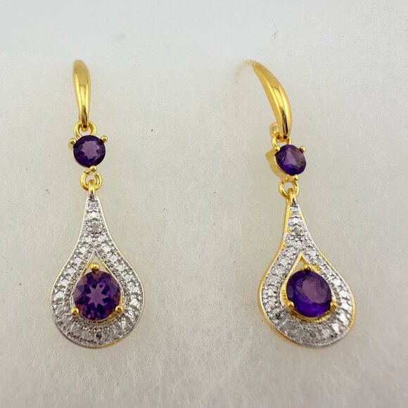 Pretty Teardrop Purple African Amethyst Earrings - Picture 11 of 16